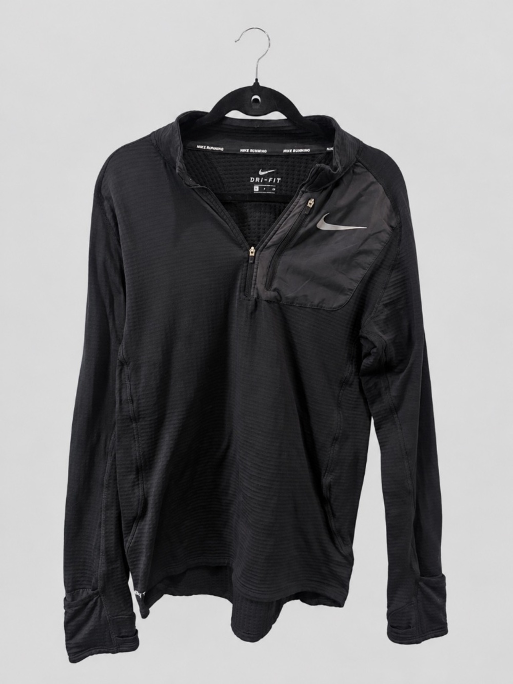 Small Nike Running Dri-FIT Black Half Zip Pullover Small Thumbholes